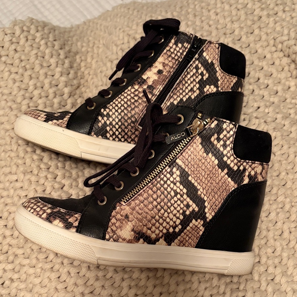 Aldo Black and Cream Snake Print Women's Sneakers